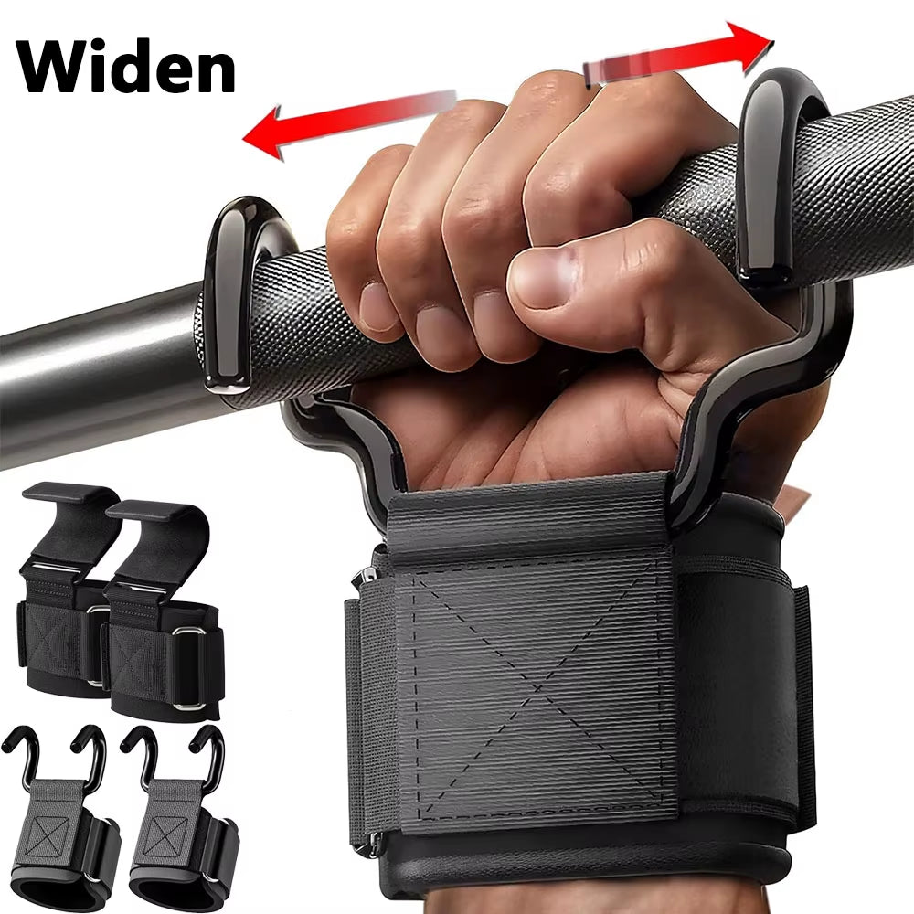 Widen Weight Lifting Hook Grips with Wrist Wraps Hand-Bar Wrist Strap Gym Fitness Hook Weight Strap Pull-Ups Power Lifting Glove