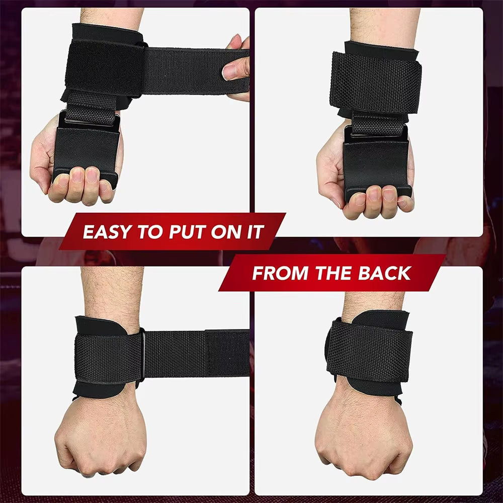 Widen Weight Lifting Hook Grips with Wrist Wraps Hand-Bar Wrist Strap Gym Fitness Hook Weight Strap Pull-Ups Power Lifting Glove